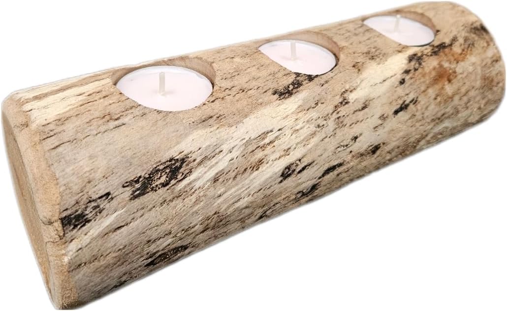 Natural Driftwood | 3-Slot Tea Light Candle Holder - Rustic Wooden Centerpiece for Home Decor