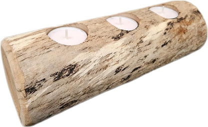 Natural Driftwood | 3-Slot Tea Light Candle Holder - Rustic Wooden Centerpiece for Home Decor