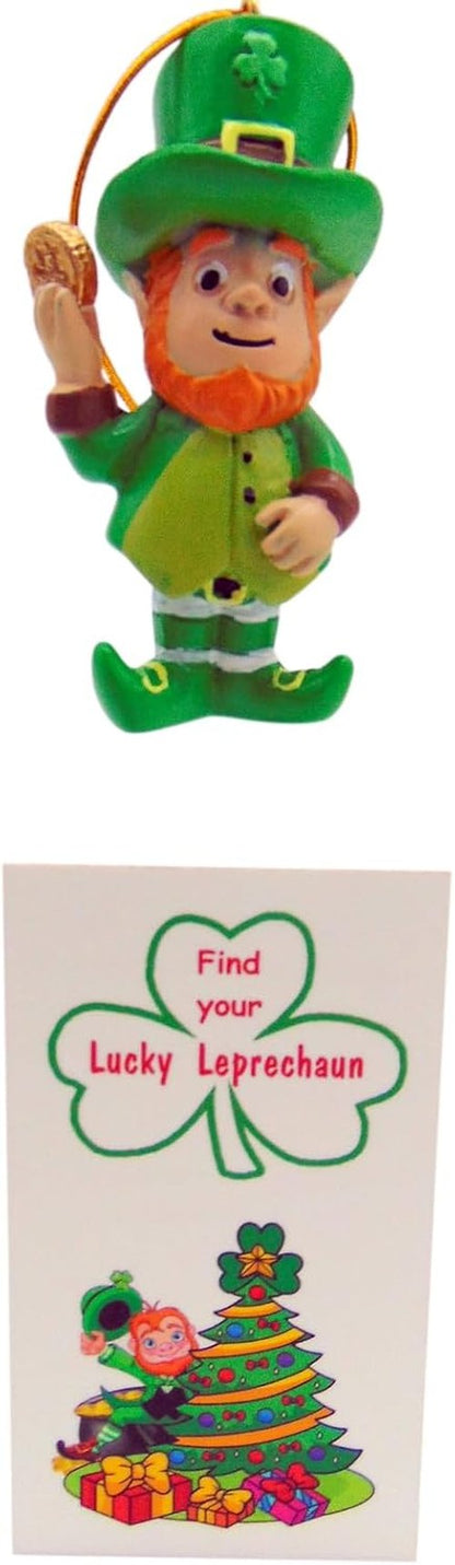 Lucky Leprechaun Christmas Ornament Gift Set - Includes Find Me Figurine & Irish Poem Card