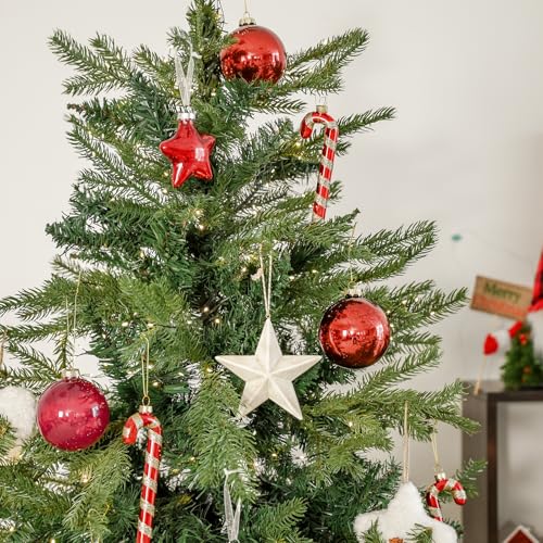 Candy Cane Christmas Decorations Set of 6 - Red & White Glass Ornaments