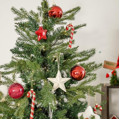 Candy Cane Christmas Decorations Set of 6 - Red & White Glass Ornaments