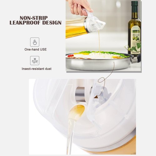 Marbrasse Oil Dispenser - 20 OZ Leakproof Glass Bottle with Auto Flip Cap | Olive Oil Container (White)