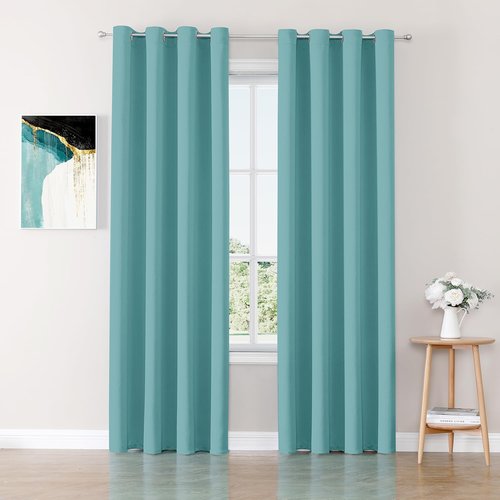 ChrisDowa Blackout Curtains - 84-Inch Thermal Insulated Grommet Panels for Bedroom & Living Room (Aqua, 2 Panels)