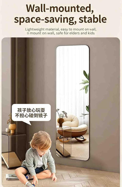 Self-Adhesive Full-Length Mirror Tile, 7.8x12 in, Pliable Acrylic Dress Mirror for Rentals