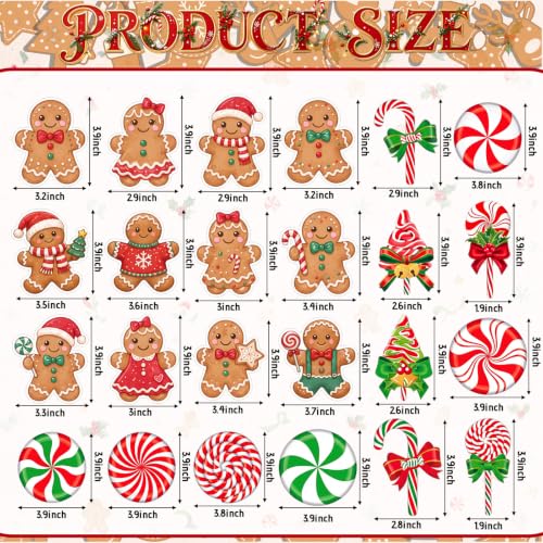 Christmas Fridge Magnets Set - Gingerbread Man & Candy Holiday Decor