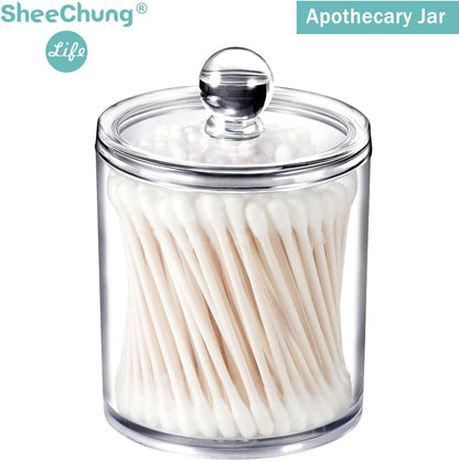 SheeChung Clear Acrylic Qtip Holder - Shatterproof Bathroom Organizer Canister for Cotton Swabs & Balls
