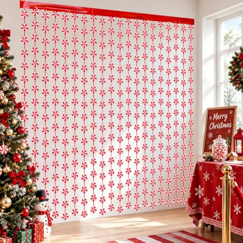 Christmas Peppermint Foil Fringe Curtains 2 Pack - Candyland Holiday Decorations