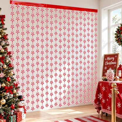 Christmas Peppermint Foil Fringe Curtains 2 Pack - Candyland Holiday Decorations