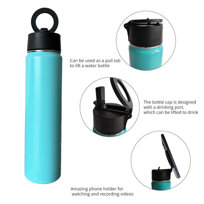 Greatusef Water Bottle 24oz Magnetic Stainless Steel Gym Bottles,Gym & Car for Phone Holder with Insulated Water Bottle! Bottle for iPhone/Android Sports Bottle Accessories (Minit Green)