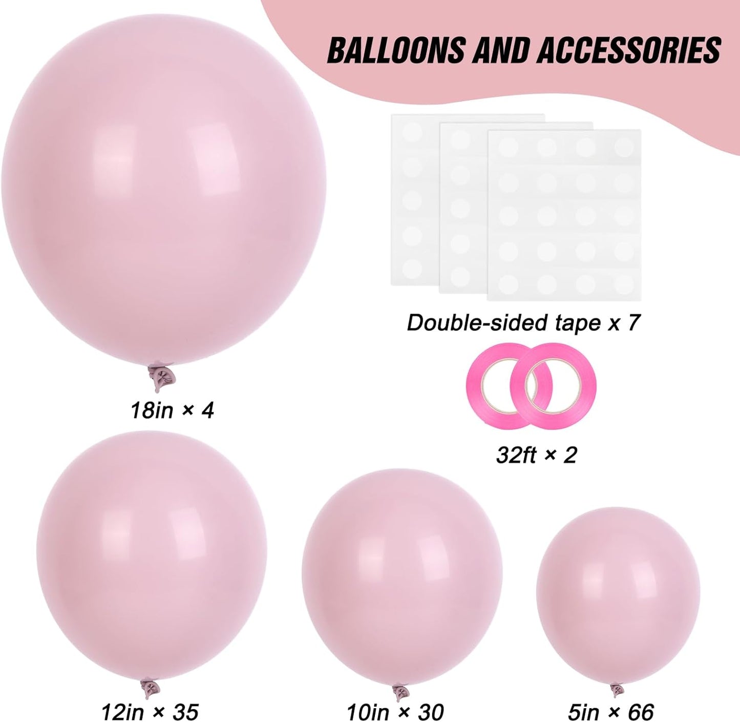 RUBFAC Dusty Pink Balloons - 129-Piece Latex Garland Kit for Baby Showers & Weddings | 5-12 Inch Sizes