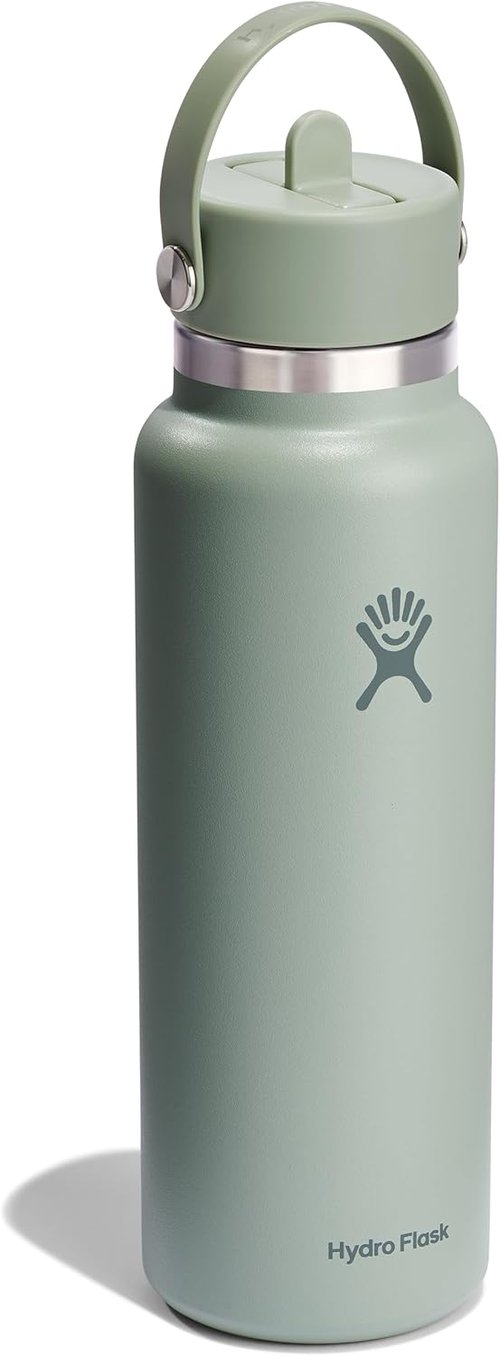 Hydro Flask Water Bottle - Insulated Stainless Steel with Wide Mouth Flex Straw Lid | 40 Oz Tonal Agave, Leakproof & Refillable