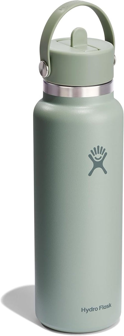Hydro Flask Water Bottle - Insulated Stainless Steel with Wide Mouth Flex Straw Lid | 40 Oz Tonal Agave, Leakproof & Refillable
