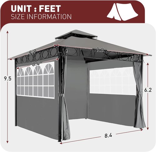 Gazebo | Gazebo Canopy Tent with UV Protection for Outdoor Parties & Events - 10'x10', Grey