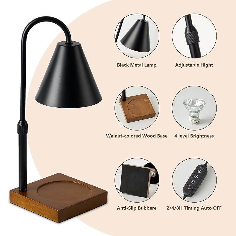 Electric Candle Warmer Lamp with 4-Level Dimmer & 10.6" Black Variation