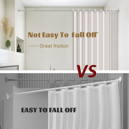 GXOACKJ Shower Curtain Rod Tension - 31-52 Inch Silver Adjustable Spring Tension Curtain Rods, Shower Curtain Rod for Bathroom No Drill, Non-slip, Stainless Steel