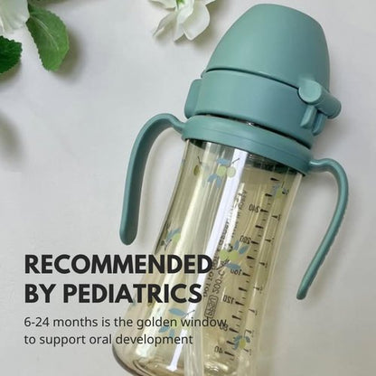 GROSMIMI Sippy Cup - Spill Proof Design, BPA Free, 10 oz, Stage 2 Straw for Toddlers (Olive)