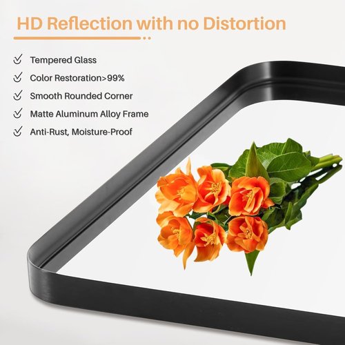 Atilioo Bathroom Mirror for Wall, 30x22 Inch Rectangle Mirror, Matte Black Metal Framed Bathroom Vanity Mirror for Restroom Farmhouse, Anti-Rust, Tempered Glass, Horizontally or Vertically Hanging