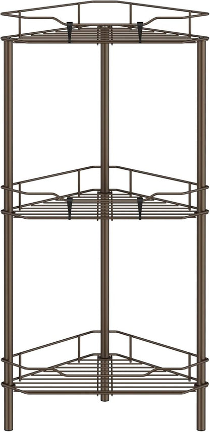 HuggieGems 3-Tier Corner Shower Caddy Organizer - Stylish Bronze Bathroom Shelf with Hooks