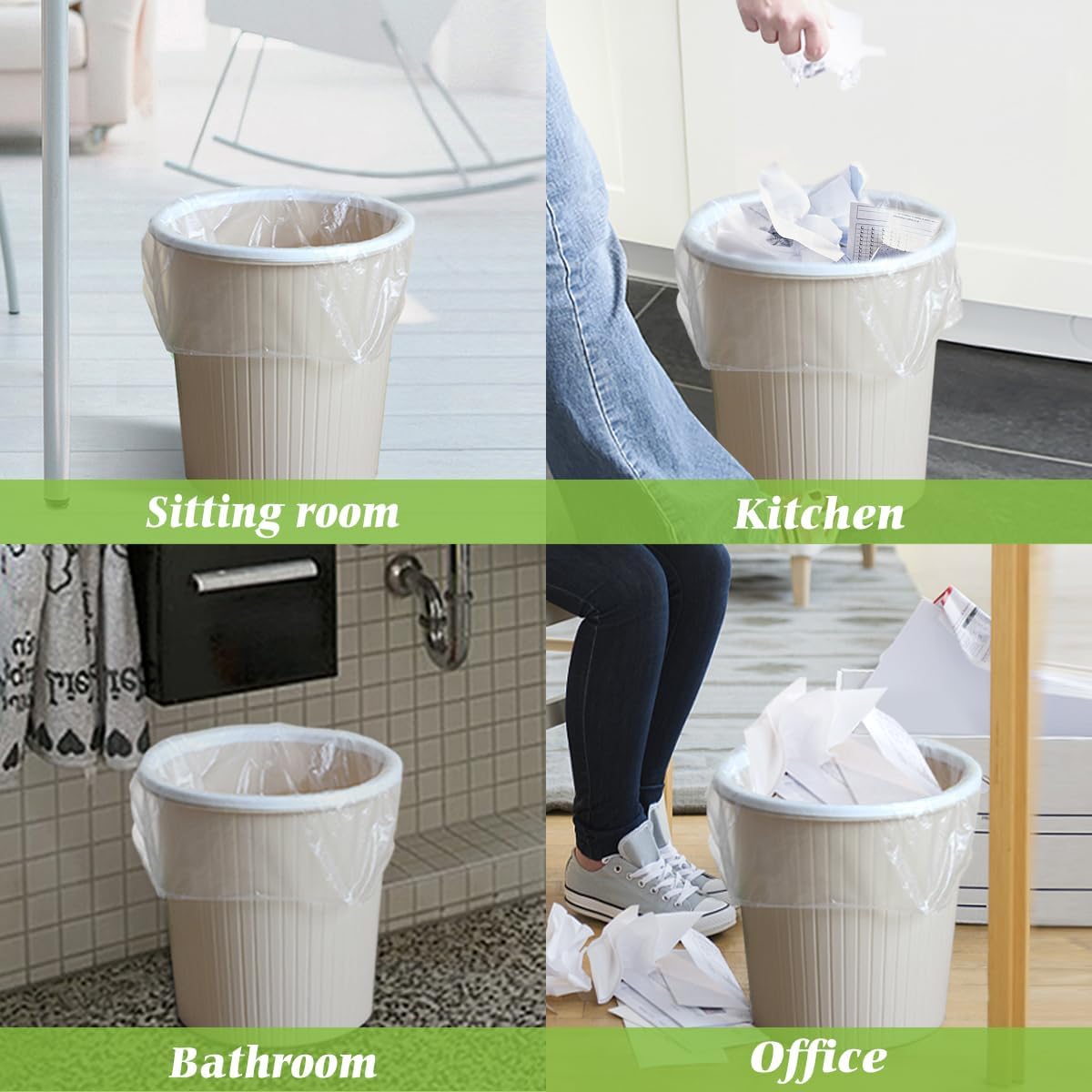 Teivio 8 Gallon Unscented Trash Bags - 300 Count Thick Bathroom & Kitchen Liners | Clear Plastic