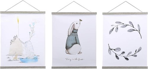 Benjia Magnetic Poster Hanger - Wood Frame for 17x24, 17x11, 17x22 Posters | Grey Hanging Kit for Artwork