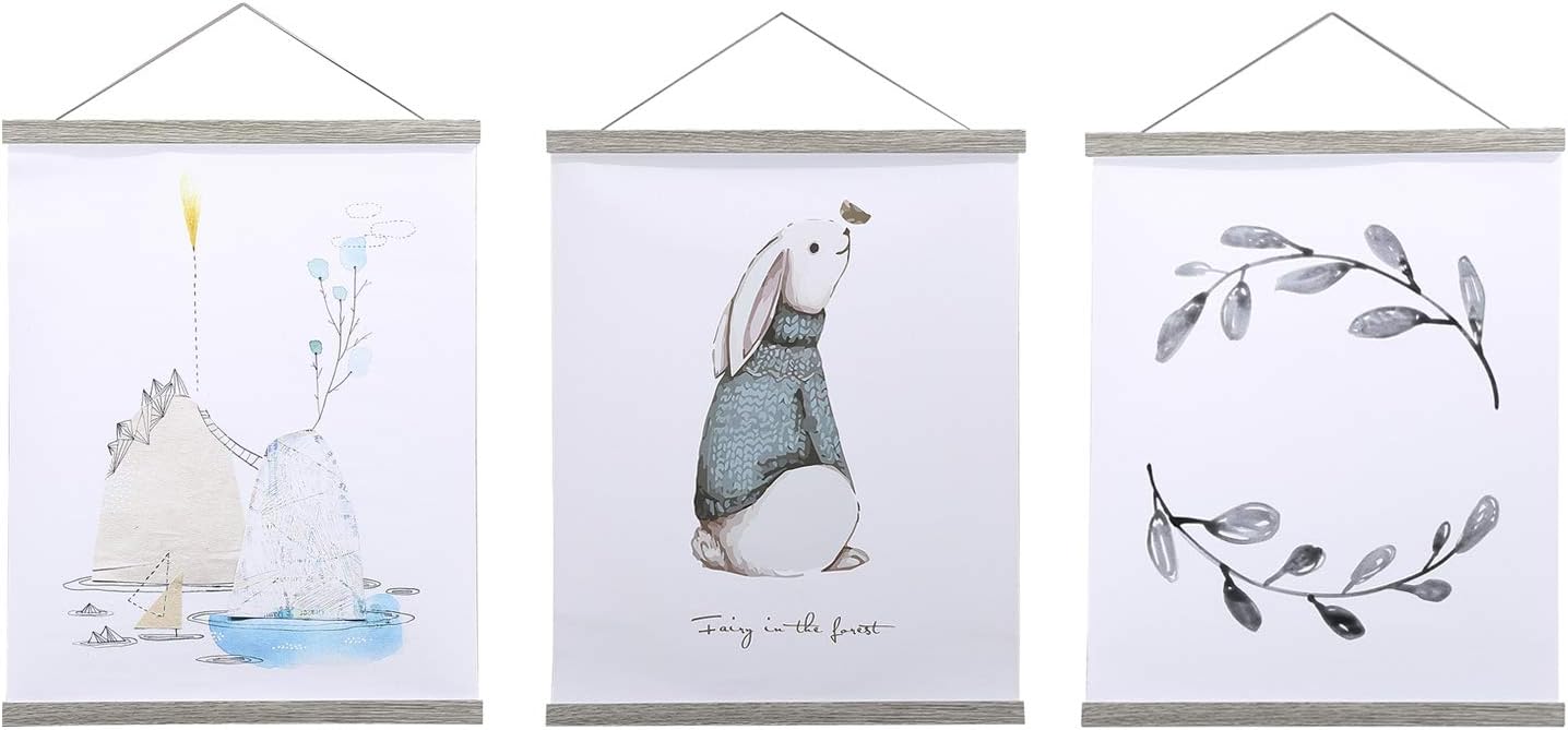 Benjia Magnetic Poster Hanger - 40" Wooden Frame for Canvas & Artwork | Grey Color, Easy Wall Display