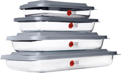 Skiennix 8-Piece Rectangular Bakeware Set - BPA-Free, Leakproof, Dishwasher & Microwave Safe | Clear Containers with Lids