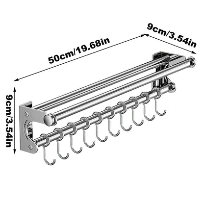 semofcen Kitchen Utensil Holder Hanger 30/40/50CM Stainless Steel Multifunctional Slide Rail Hook Space Saving Utensil Rack No Drilling Kitchen Rail for Hanging Cooking Utensils Mugs Spoons