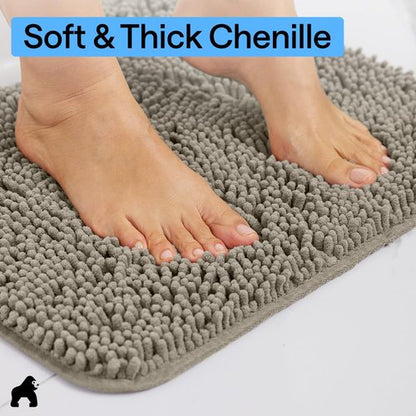 GORILLA GRIP Plush Absorbent Shaggy Chenille Bath Rug Mat for Square Toilet Base with Rubber Backing, Machine Washable Rugs, Soft Microfiber Contour Mats for Toilets, Bathroom Decor, Latte