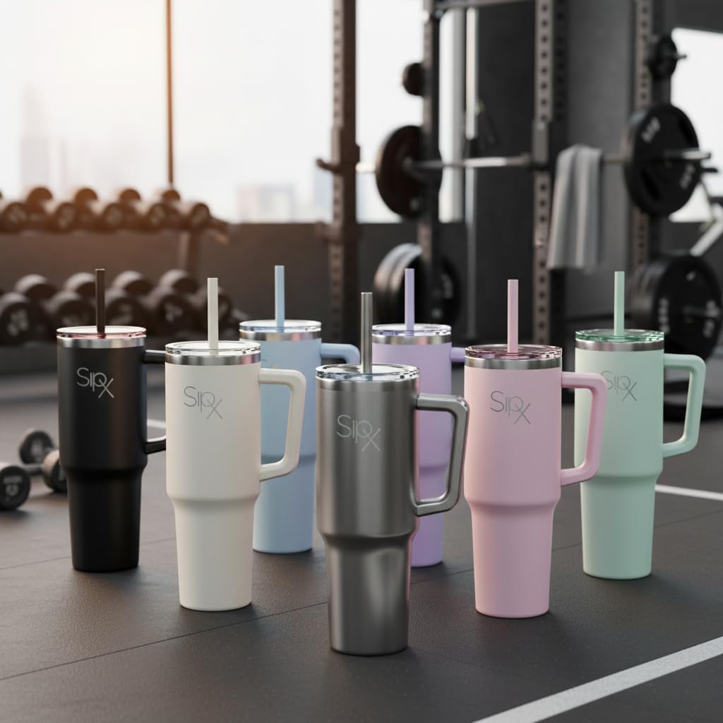 SIPX™ Insulated Tumbler 30 oz - Vacuum-Sealed Stainless Steel with Handle & Straw | Leakproof & Cupholder Friendly - Grey
