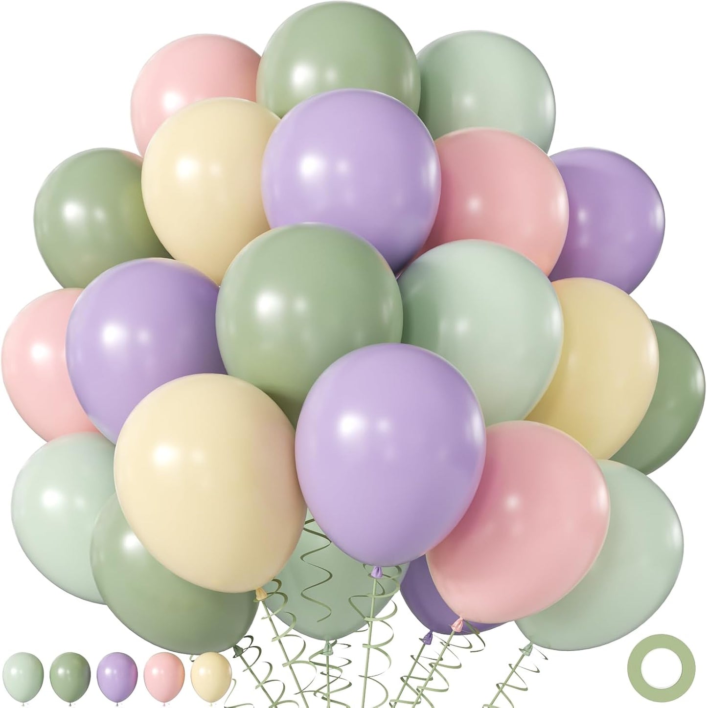 Skiennix 60Pcs Pastel Balloons - 12 Inch Purple, Green, Pink & Yellow for Baby Showers & Parties