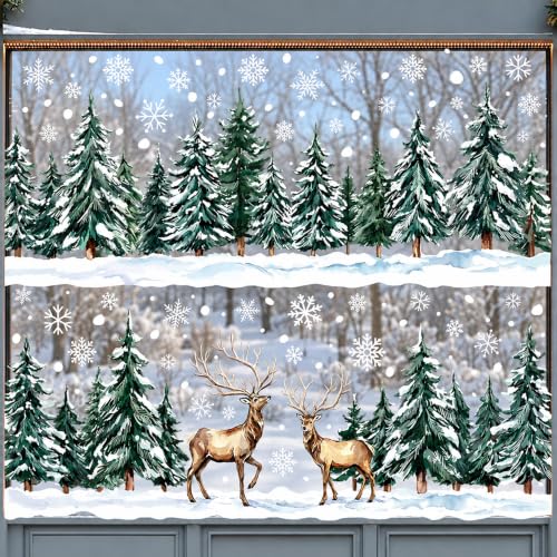 Christmas Window Clings Snowflake and Deer Set - Holiday Decor Stickers with Double-Sided Design - Festive Winter Decorations