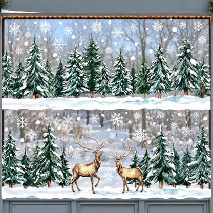 Christmas Window Clings Snowflake and Deer Set - Holiday Decor Stickers with Double-Sided Design - Festive Winter Decorations