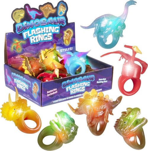 Kangaroo LED Dinosaur Light-Up Rings - 12 Pack Colorful Flashing Finger Lights for Parties | Glow in the Dark Fun