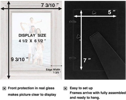 LaVie Home 5x7 Picture Frame - Rustic Distressed White Design with High Definition Glass for Wall & Table Display
