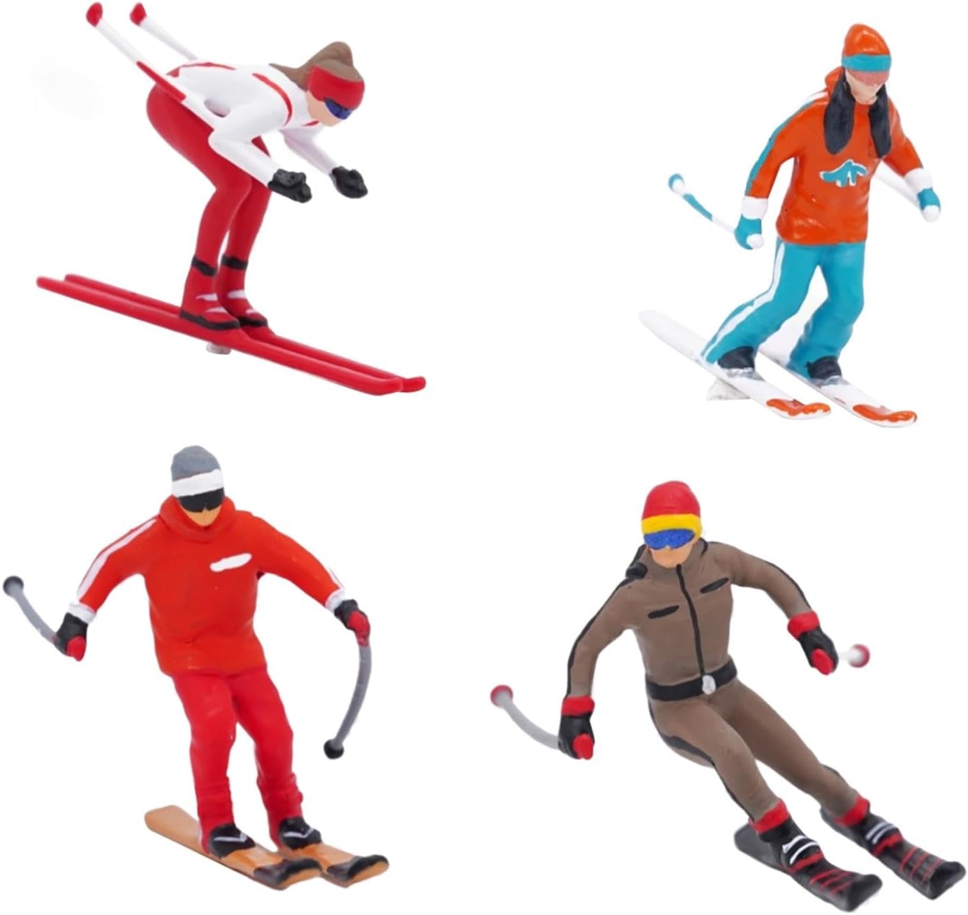 DYNWAVE Nordic Skiing Figures - 4Pcs 1/64 Scale Resin Models for DIY Fairy Garden & Railway Decor