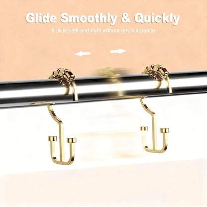 BBV Shower Curtain Hooks Rings, 12 Pcs Rust Resistant Metal Double Glide Shower Hooks for Bathroom Shower Rods Curtains (Gold)
