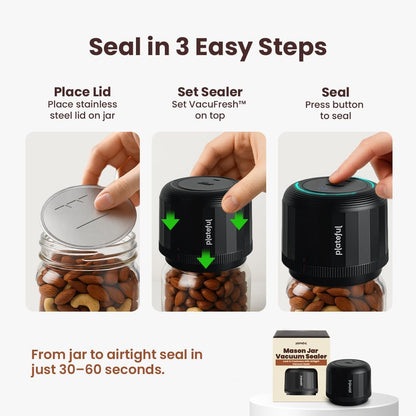 Plateful Electric Mason Jar Vacuum Sealer Kit - Portable Food Storage Solution for Wide & Regular Mouth Jars | Includes Lids & Charger