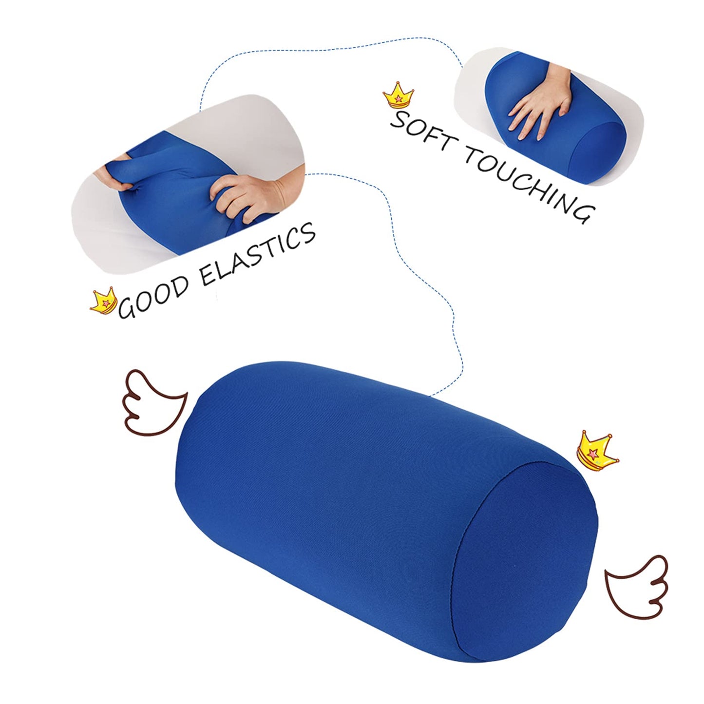 EBTOOLS Round Neck Pillow,Lower Back Support Cylinder Microbead Roll,Smooth Soft Touch Fabric,Tube Cervical Support for Travel or in Home,30×14CM (Blue)