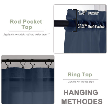 OWENIE Navy Blue Sheer Curtains 72 Inches Long 2 Panels Set, Transparent Voile Sheer Curtain for Living Room Bedroom Window Sliding Glass Door Treatment, 59 x 72 Inch, Navy Blue