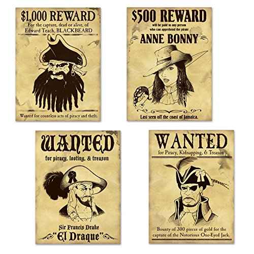 Beistle 59910 Pirate Wanted Sign Cutouts, Multicolor (Pack of 4)