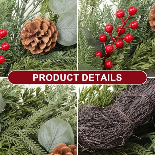 24 Inch Artificial Christmas Wreath with Pine Cones and Eucalyptus for Front Door & Indoor Decor