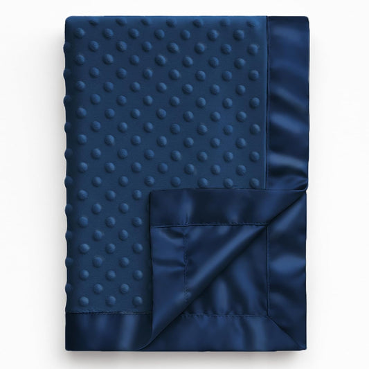 Pro Goleem Baby Soft Minky Dot Blanket - Silky Satin Backing | Navy Blue, 30" x 40" - Perfect Baby Gift