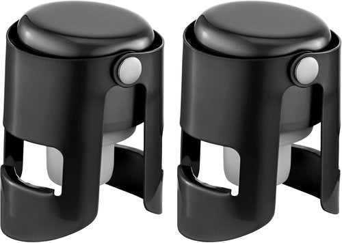 Champagne Stoppers with Stainless Steel Champagne Saver with Food Grade Silicone Leak proof Keep Fresh Suitable for Champagne, Cava, Prosecco and Sparkling(Black, 2 Pack)