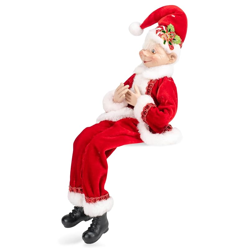 Posable Elf Christmas Figurine 16" – Santa Velvet Red Plush