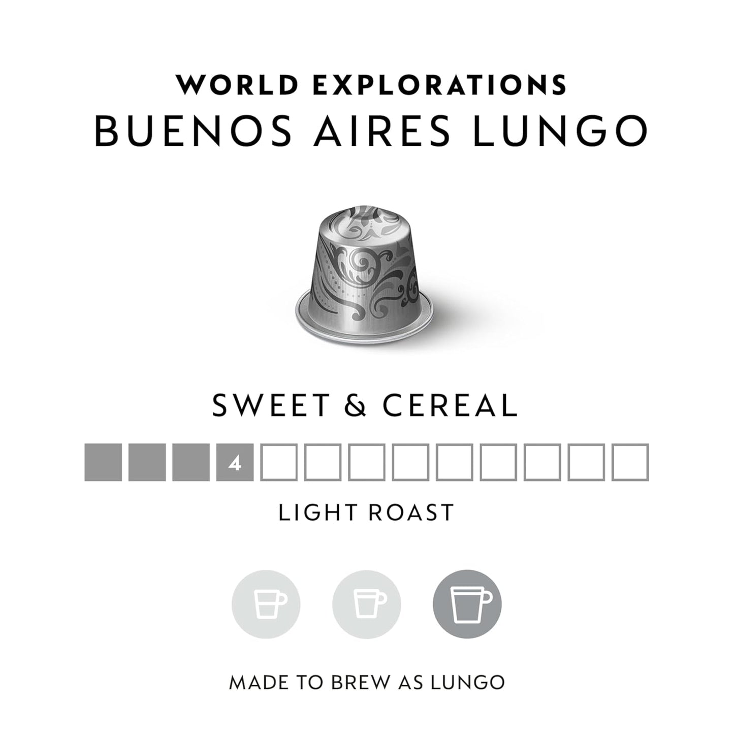 Nespresso Buenos Aires Lungo Capsules - Light Roast Espresso Coffee Pods | 50 Count