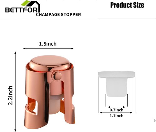 Champagne Stoppers with Stainless Steel Champagne Saver with Food Grade Silicone Leak proof Keep Fresh Suitable for Champagne, Cava, Prosecco and Sparkling (Rosegold, 4 Pack)