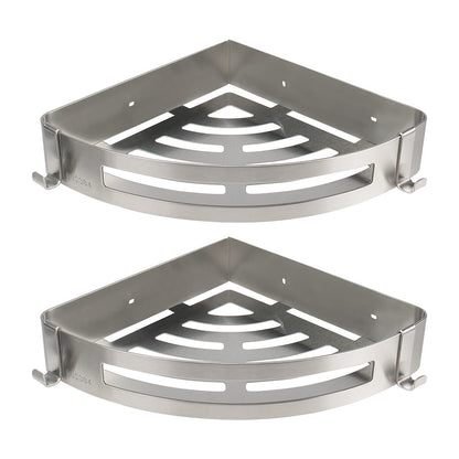 NearMoon Bathroom Shower Caddy 2 Pack, No Drill 304 Stainless Steel Shower Organizer with 2 Hooks (Corner Shelf, Brushed Nickel)