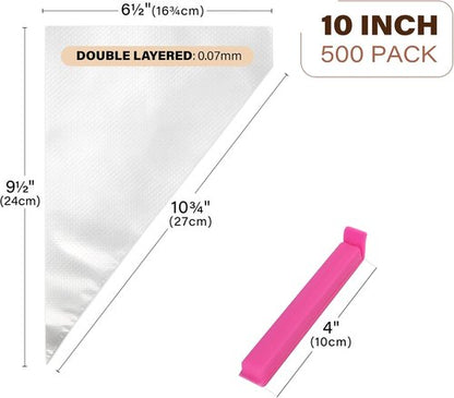 LotFancy 10-Inch Tipless Piping Bags - 500 Pcs Non-Slip Disposable Pastry Bags for Cake Decorating & Icing