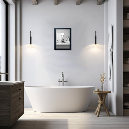 Regine Switzerland Kids Bathroom Decor - Cute Black and White Animal Canvas Art | Funny Rabbit in Bathtub