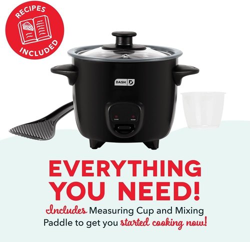 Dash Mini Ceramic Rice Cooker - Compact Single-Serve Cooker with Nonstick Pot & Keep Warm Function - Black
